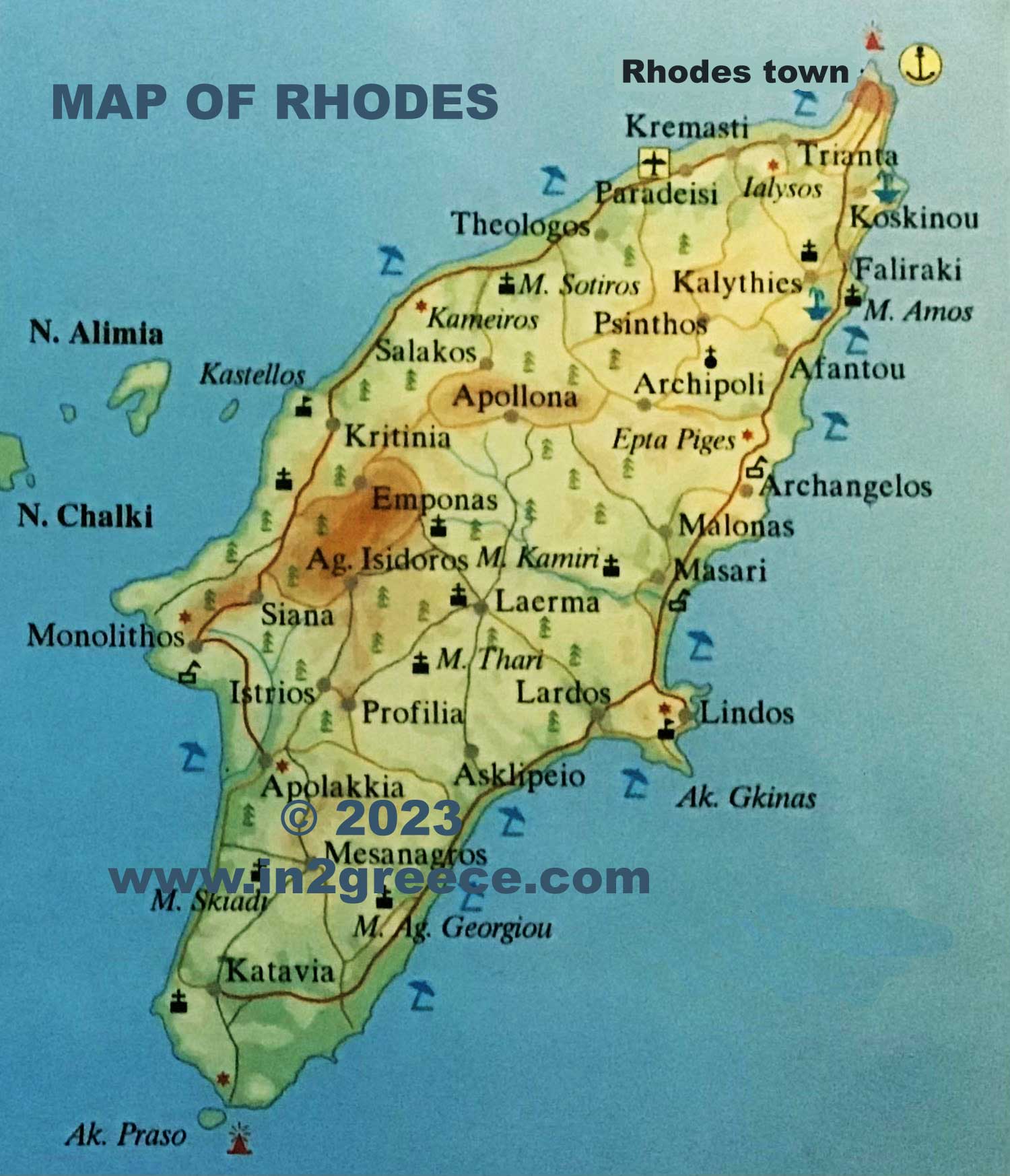 Map of Rhodes island Greece